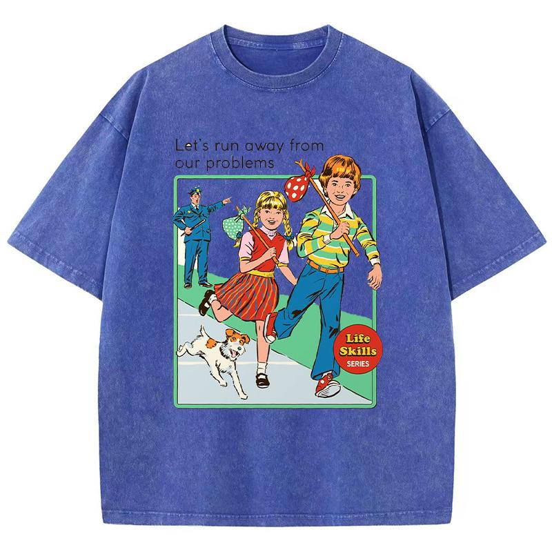 Давайте убежим от наших проблем. Принт для женщин. Футболки с принтом «дистресс». Летние футболки с потертостями. Дышащие футболки. Мягкая одежда.