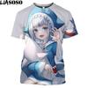Аниме Gawr Gura VTuber футболка с 3D принтом для мужчин Kawaii для девочек рубашка в стиле Харадзюку топы отаку Повседневная модная футболка с рисунком манги