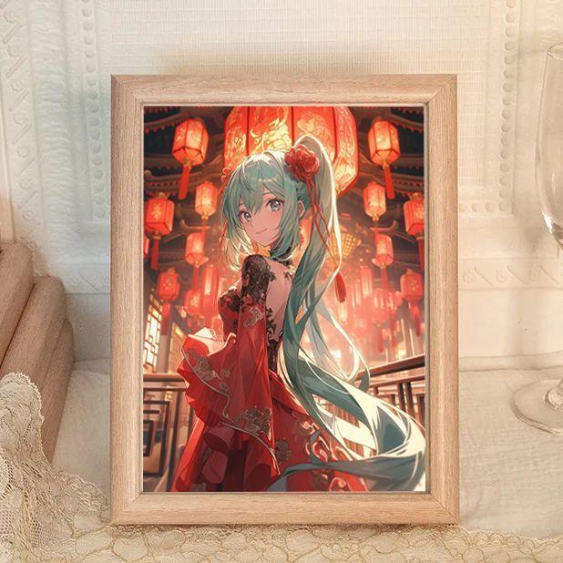 7-дюймовая фоторамка в китайском стиле Хацунэ Мику с креативной декоративной подставкой, элегантное настольное украшение для студентов, продвинутое декоративное искусство в подарок