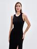 2026 Fall Winter Women Long Sweater Dress Elegant Slit Bodycon Sleeveless Tank Dress Versatile Knit Midi Dress