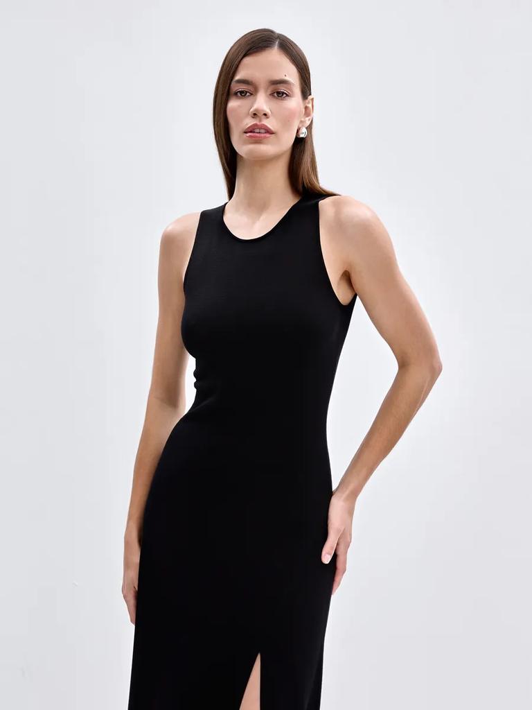 2026 Fall Winter Women Long Sweater Dress Elegant Slit Bodycon Sleeveless Tank Dress Versatile Knit Midi Dress