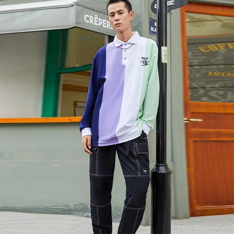 Li-Ning X Steven Harrington Steven Harrington Свободная рубашка-поло с длинными рукавами и цветными блоками с мультяшным принтом Топы унисекс Многоцветный APLR143-2