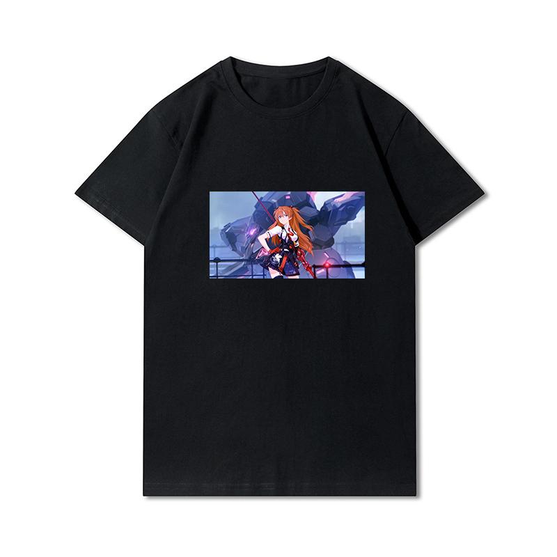 Мужская хлопковая футболка премиум-класса Harajuku Evangelion Asuka Poster Аниме Рубашка Футболки с принтом Забавный стиль с круглым вырезом Хлопковая футболка Повседневные футболки