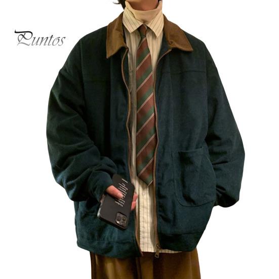 Мужская куртка в стиле пэчворк свободного кроя с застежкой-молнией, повседневное пальто с лацканами и длинным рукавом, вельветовая верхняя одежда