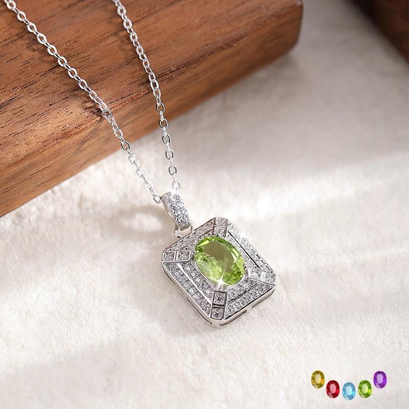 S925 sterling silver inlaid natural topaz citrine garnet colored gemstone necklace women's perfume bottle luxury pendant gift