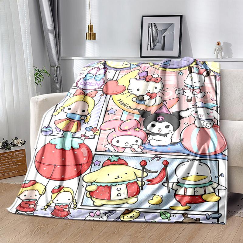 1pc Colorful Carnival Celebration Hello Kitty and Friends Throw Blanket, Soft Warm Home Decorative Blankets for Couch Bed Sofa, Living Room, Travel, C