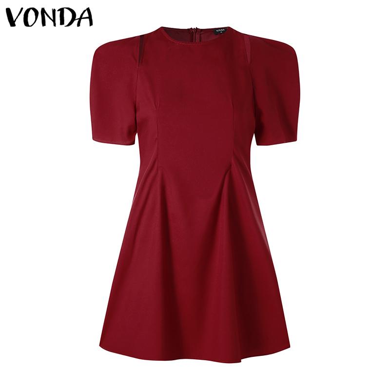 VONDA Женские летние платья-трапеции с круглым вырезом и коротким рукавом