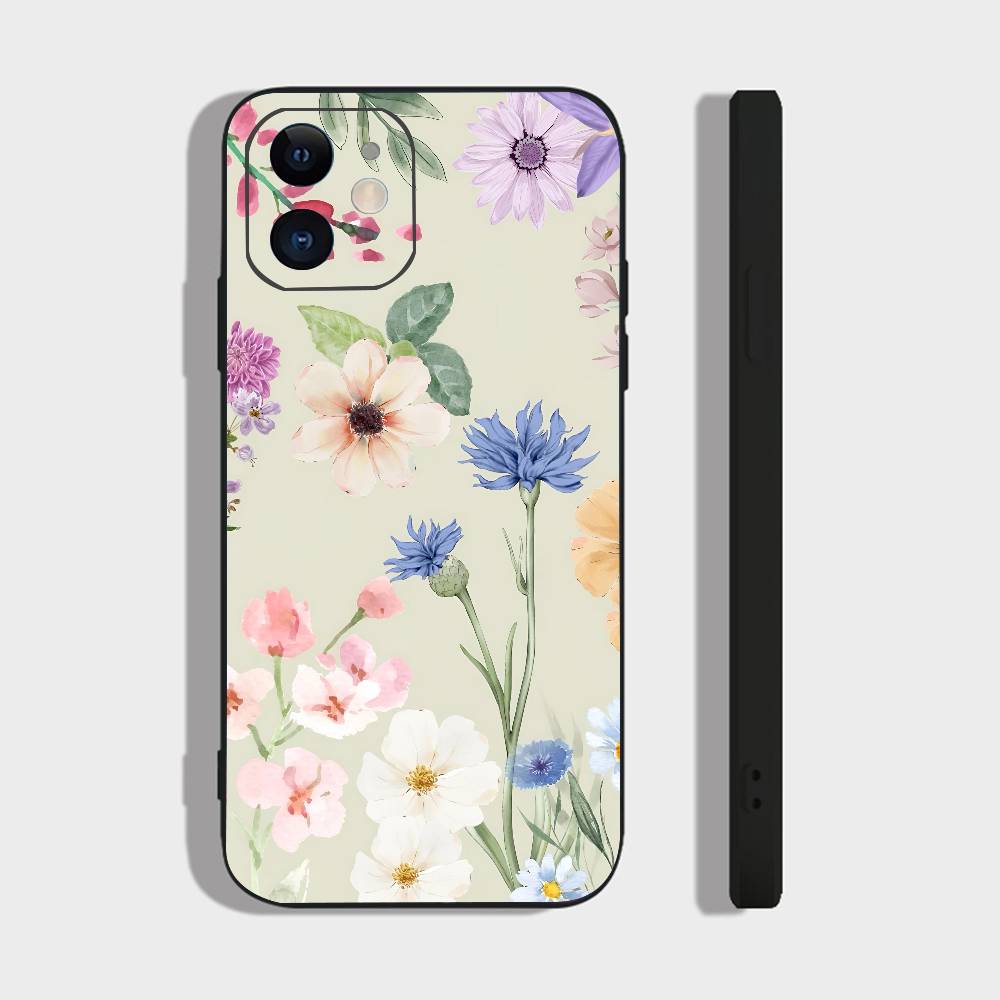 Художественный цветок Для IPhone 13,17,11,12,16,14,15,Plus,Pro Max Мягкий силиконовый черный чехол для телефона