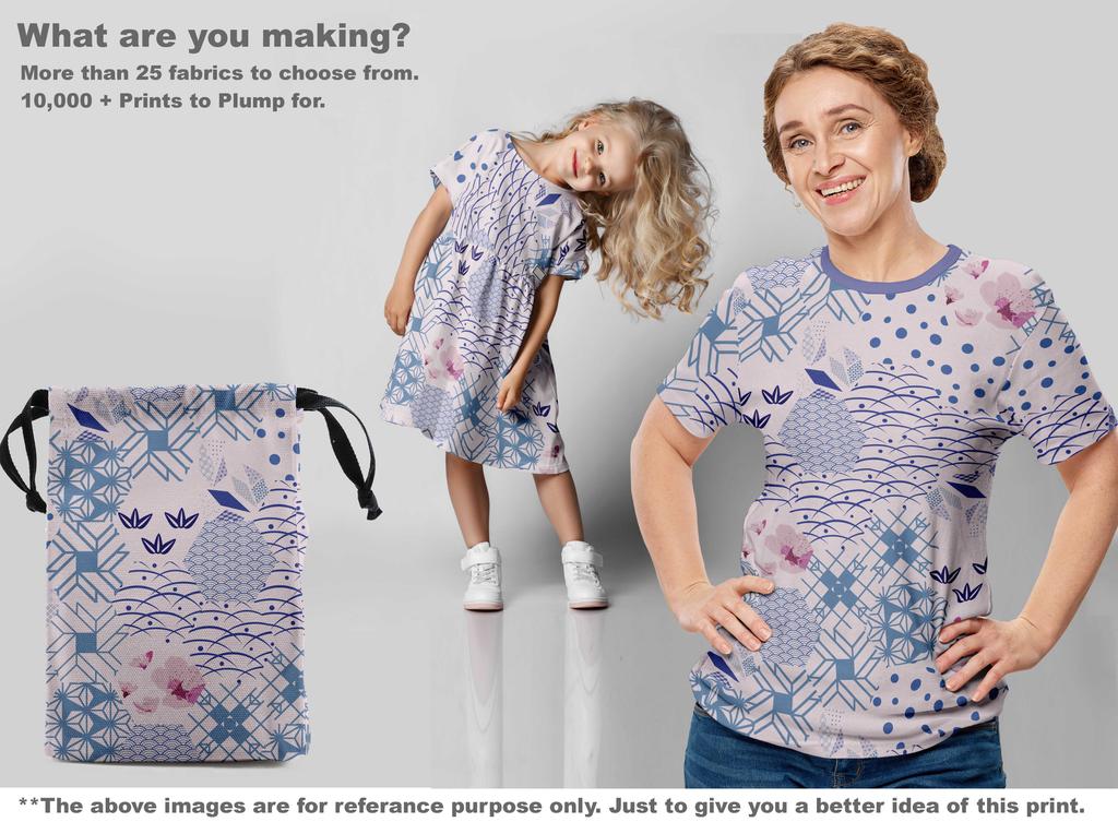 oneOone Cotton Flex Bluish Violet Fabric Asian Japanese Pattern Dress Material Fabric Print Fabric By The Yard 40 Inch