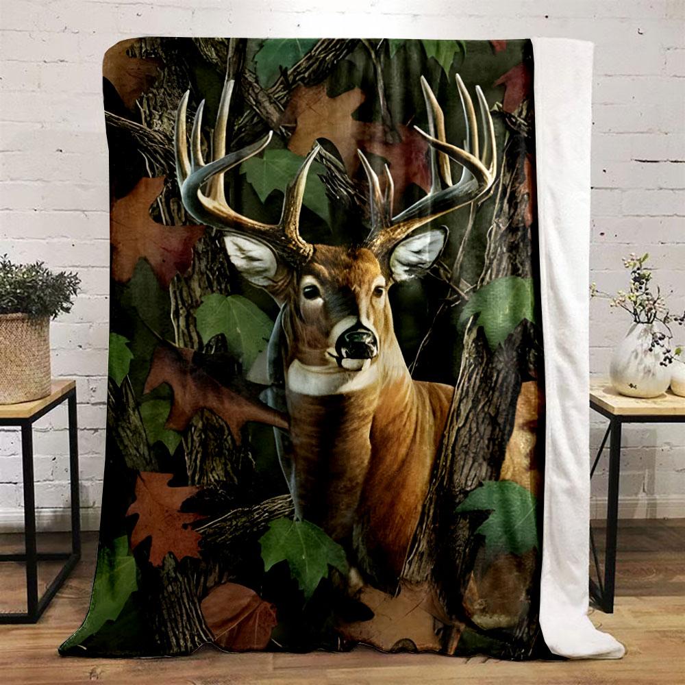 Deer Camo Blanket bedroom Blanket for Livingroom Couch lunch break Soft throw for Friend's festival Gift