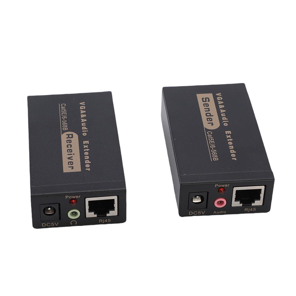 VGA Extender 328ft HD Plug and Play VGA Transmitter and Receiver HDB15 F RJ45 Sound DC3.5 Interface EU Plug