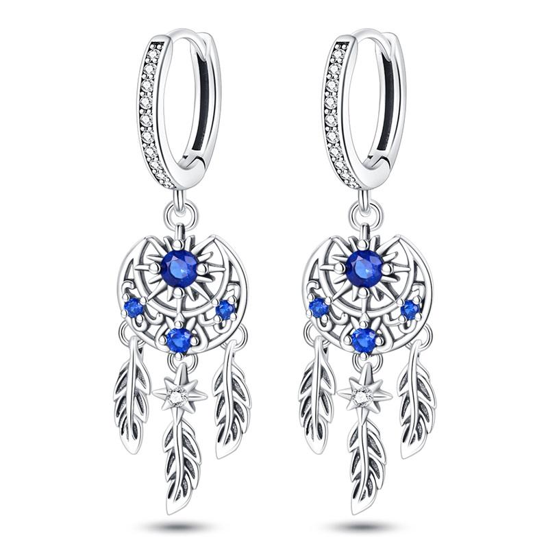 Fashion 925 Silver Color Earrings Blue Zircon Stars Moon Irregularity Earrings For Woman Fine Birthday Jewelry Gifts