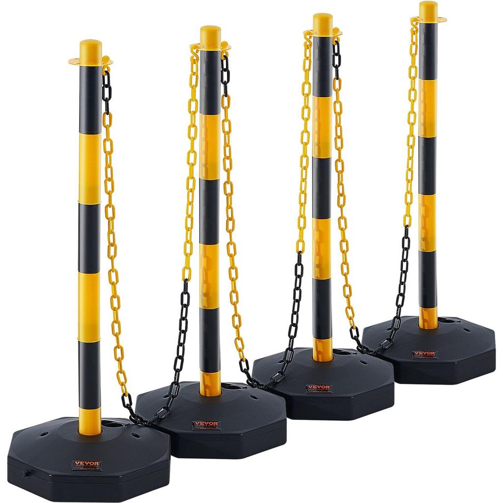 Adjustable Traffic Delineator Post Cones, 4 Pack, Traffic Safety Delineator Barrier with Fillable Base 8FT Chain, for Traffic Control Warning Parking