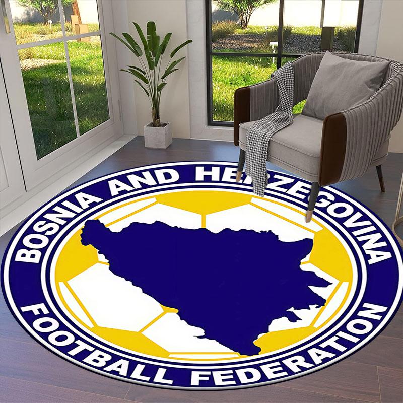 Bosnia and Herzegovina National Football Team Round Area Rug,Carpet Rug for Living Room Bedroom Sofa Playroom Decor,Non-slip Floor Mat