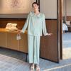 Весенняя новинка, пижама с кукольным воротником, женские брюки с длинным рукавом, жаккардовые, из двух частей, тонкие, большого размера, свободная домашняя одежда
