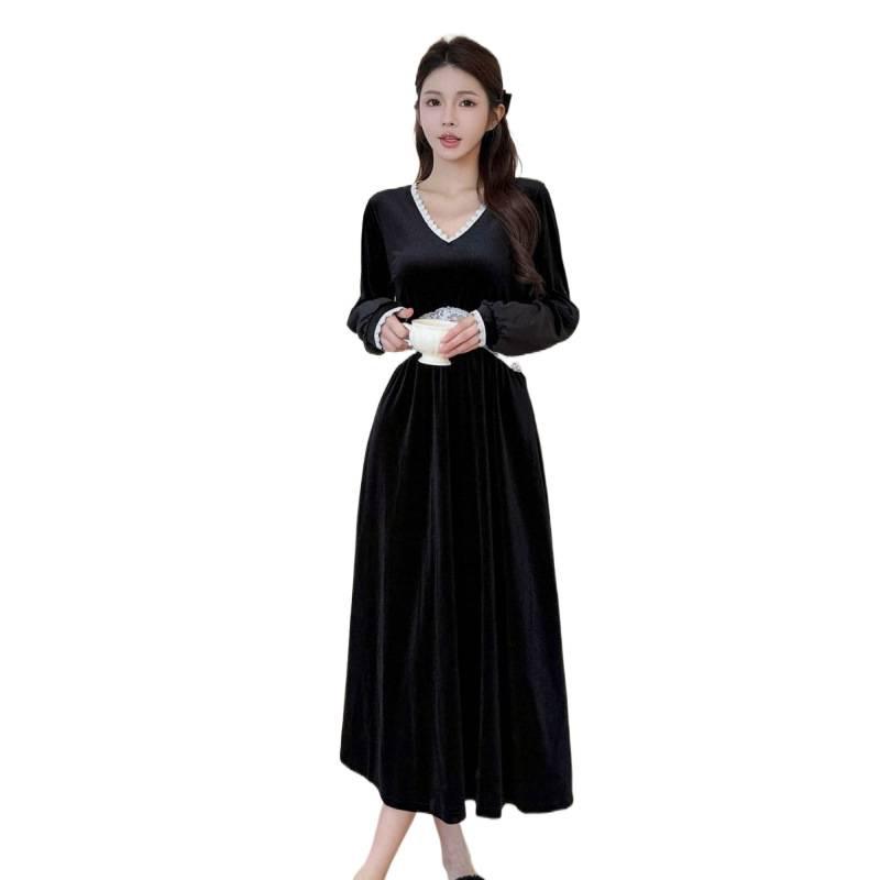 New French long velvet sexy pajamas waist hollowed out pure desire wind suspender pajamas elegant high-end loungewear