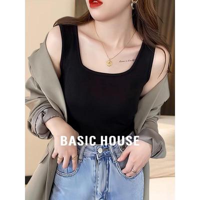 Базовый женский топ-майка Basic House с квадратным вырезом, облегающий
