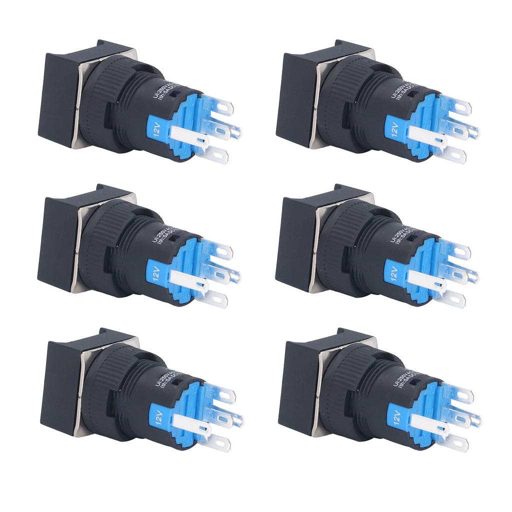 25Pcs Push Button Switch Momentary Self Locking 16mm Square with Light Set Kit 12VGreen
