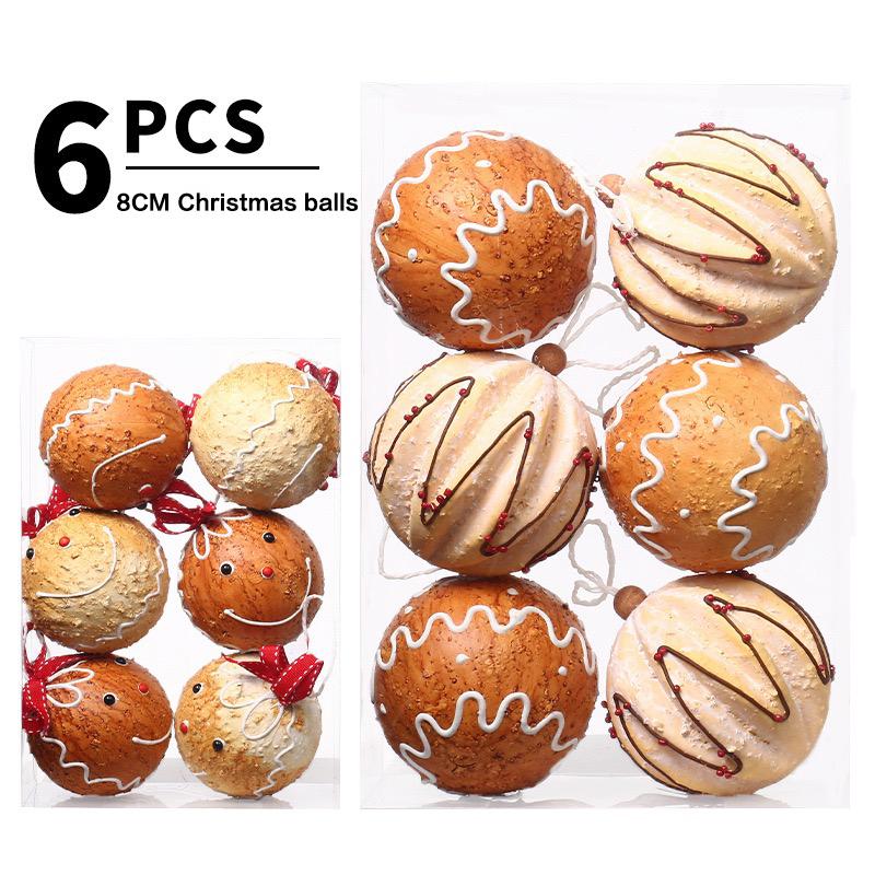 Set of 6 Warm Brown Cookie Christmas Ball Tree Hanging Ornaments Retro 8cm Foam Balls for Tree Decor New Year Winter 2026