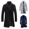 Spring Autumn New Long Cotton Coat New Wool Blend Pure Color Casual Business Fashion Men's Clothing Slim Windbreaker Jacket