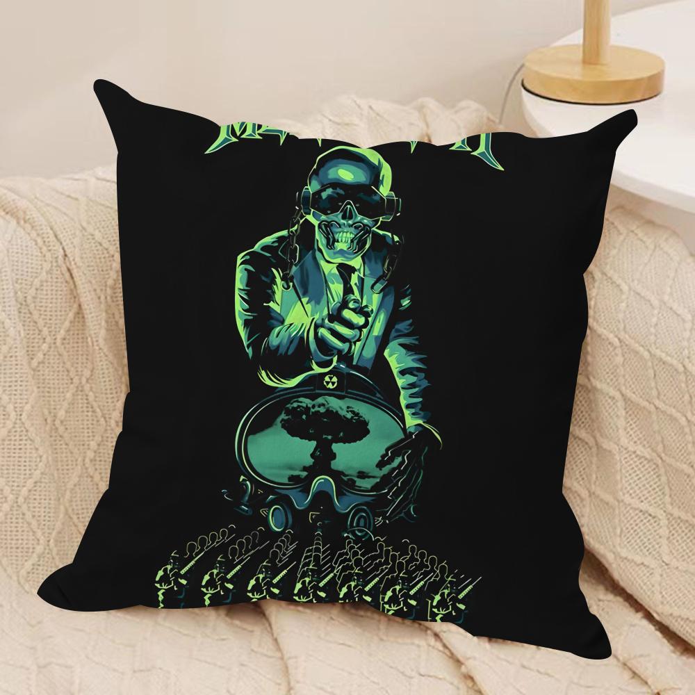 MMegadeths Heavy Metal Band Cushion Cover Silky Short Plush Invisible Zipper Dustproof Sofa Pillow Case For Home Decor