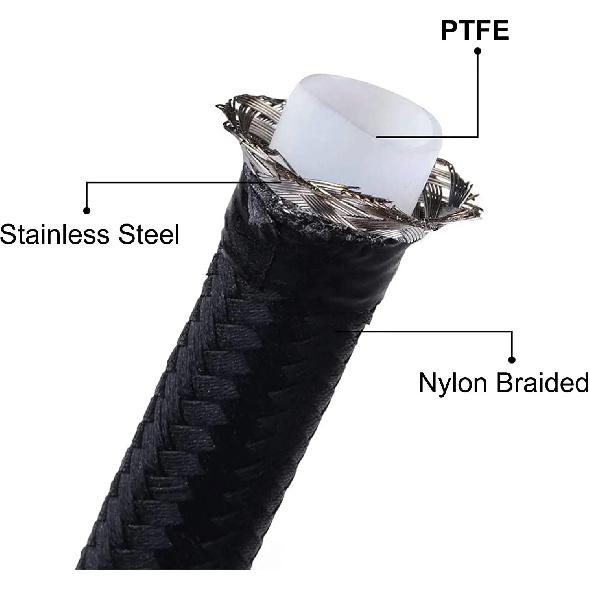 5M PTFE Universal Racing Hose AN4-AN12 Stainless Steel Braided Brake Hose Fuel Oil Line Oil Cooler Car Hose Pipe Black Silver