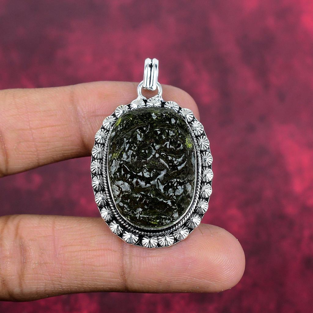 Moldavite Pendant, 925 Solid Sterling Silver Jewelry, Gemstone Pendant, Gift For Her Handmade Dainty Jewelry