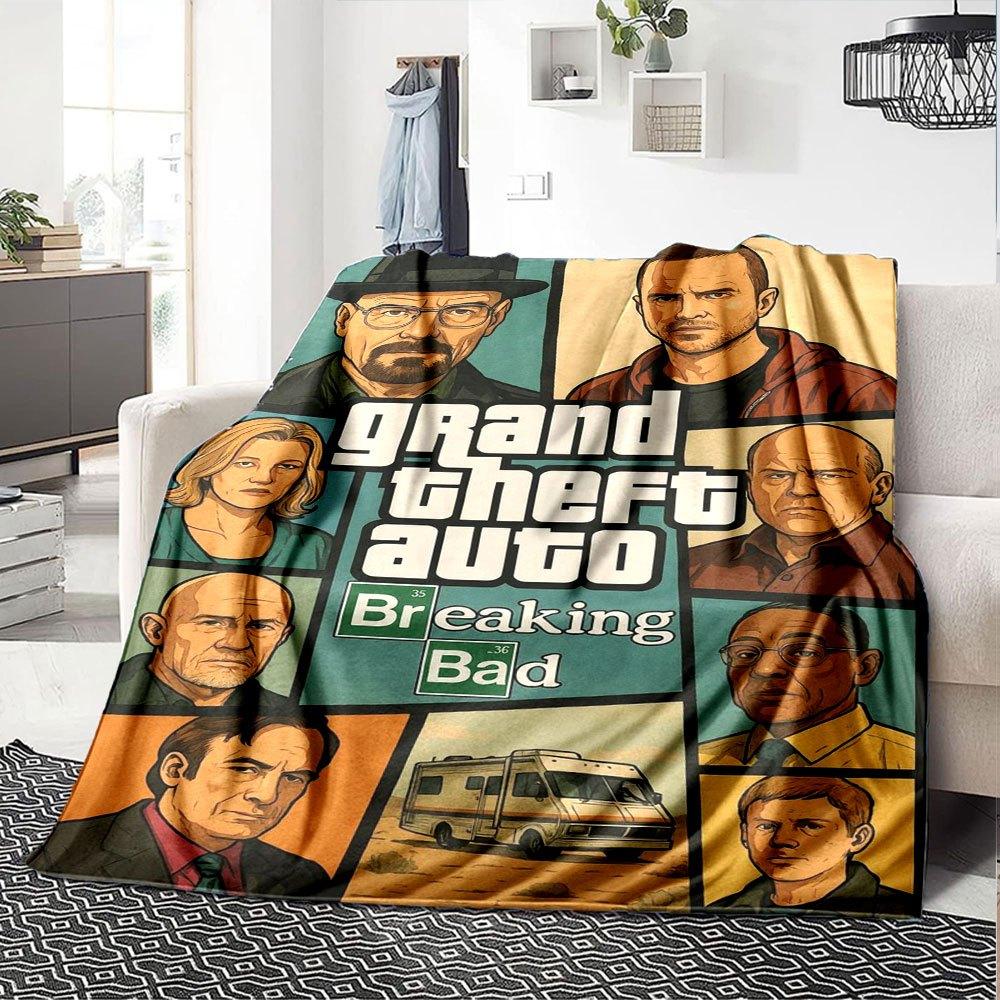 1 шт. Мягкое фланелевое одеяло Grand Theft Auto с дизайнерским принтом. Уютное одеяло для всех сезонов, идеально подходит для дивана, кровати, офиса