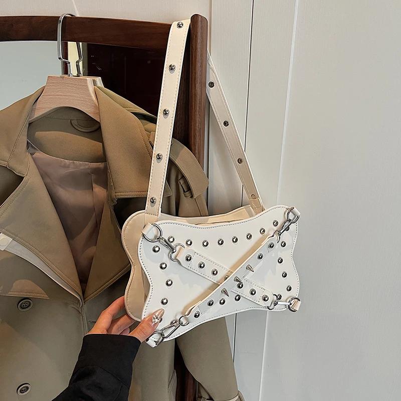 Твердые сумки через плечо на молнии, универсальные новые модные брендовые сумки с заклепками для женщин, популярные роскошные дизайнерские женские сумки