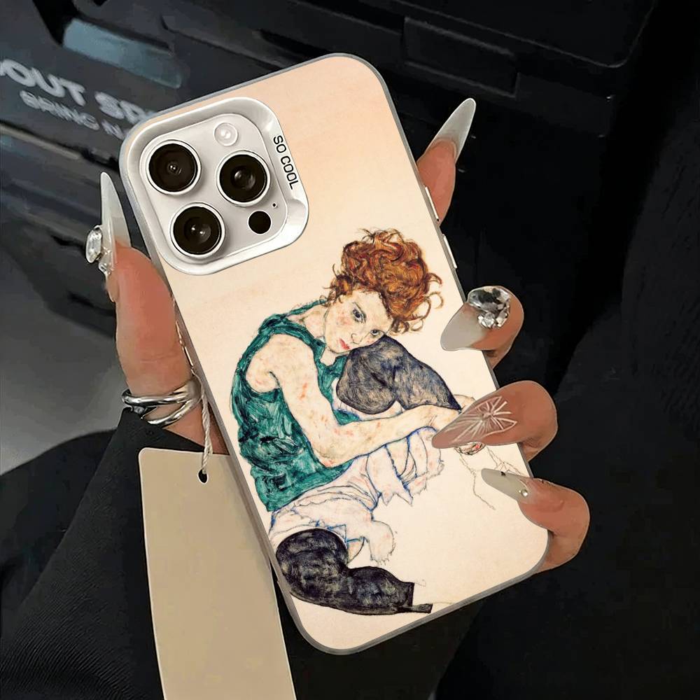 E-Egon S-Schiele Чехол для телефона для iPhone 17,16,15,14,13,12,11 Plus,Pro Max,XS,бело-серебристый чехол для телефона