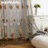 1PC Luxurious Chinese Retro Flower Embroidered Translucent Curtains for Living Room Bedroom Home Decor