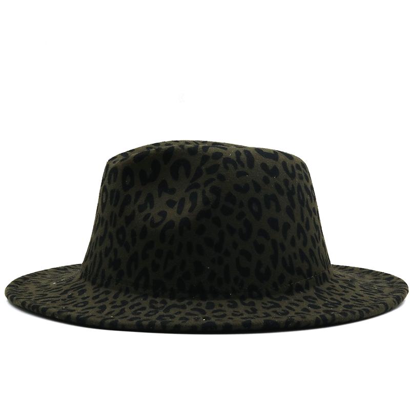 Армейский зеленый леопардовый принт с широкими полями и красной подошвой Федора Женская шерстяная фетровая шляпа Женская и мужская вечерние шляпы Трилби Джаз Церковная лоскутная панамская кепка