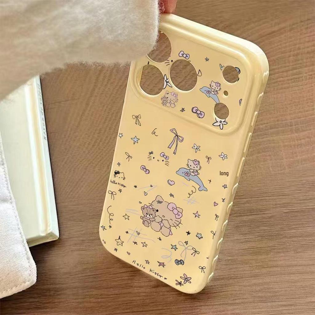 Противоударный чехол для телефона Little Bear KT Cat для Apple 11-17 Pro Max, Полное покрытие для 12, 13, 14, 15 Plus, 16 Pro.