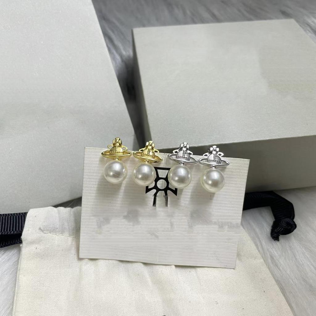 Серьги-гвоздики Vivienne Westwood с жемчугом Сатурн, двухсторонние, съемные - Женские, легкая роскошь, многослойные, модные