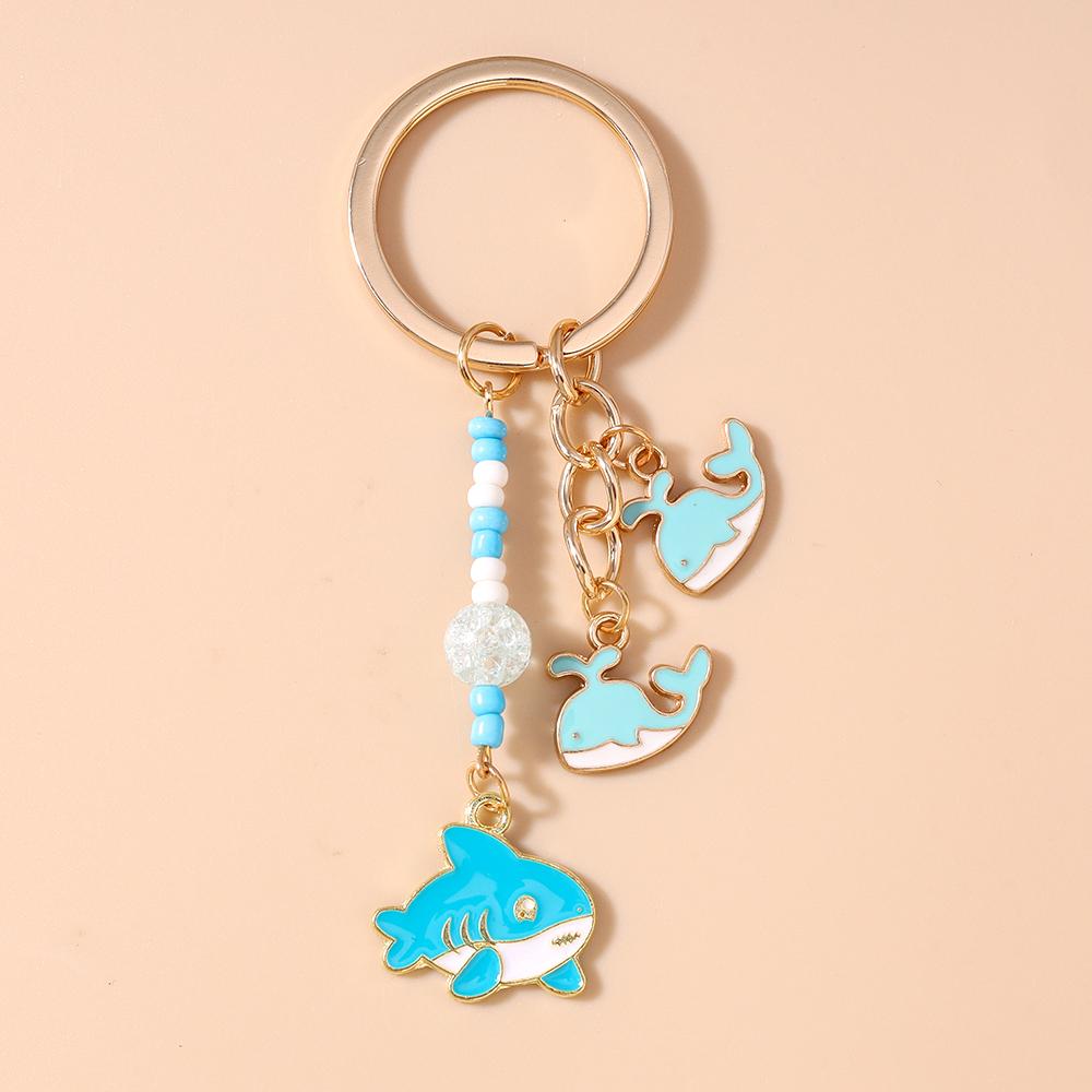 Cute Enamel Whale Shark Fish Keychain Shell Key Ring Pendants for Women Girls Handbag Decor DIY Jewelry Gifts