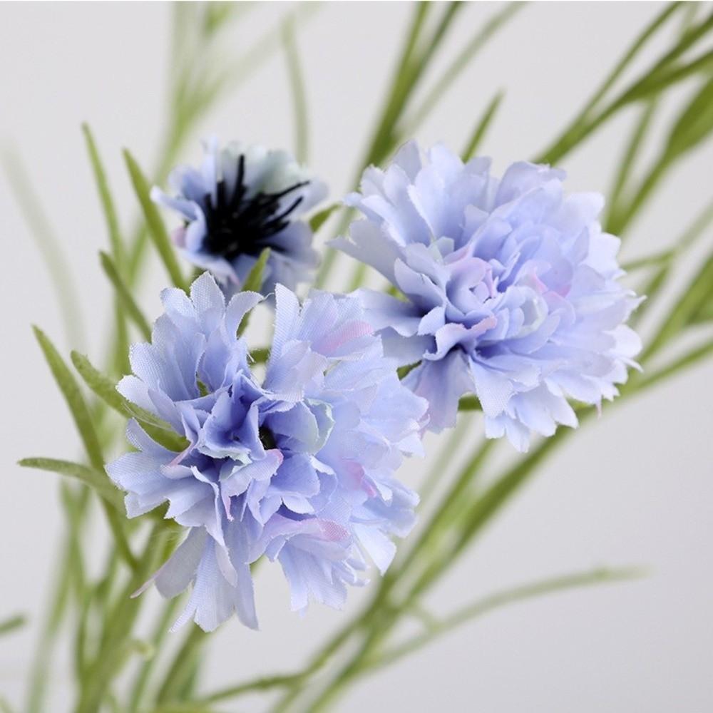 3 Forks/Bouquet Long Branch Artificial Flower Starry Cornflower Blue Color Silk Cornflower Silk Material Fake Flowers