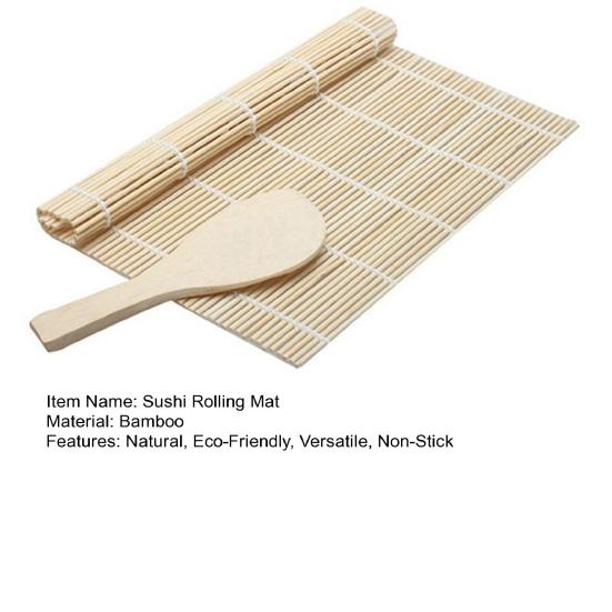 Бамбуковый коврик для суши с ложкой для риса, натуральный коврик для суши, безопасные для пищевых продуктов принадлежности для приготовления суши, формовки и формовки суши-роллов