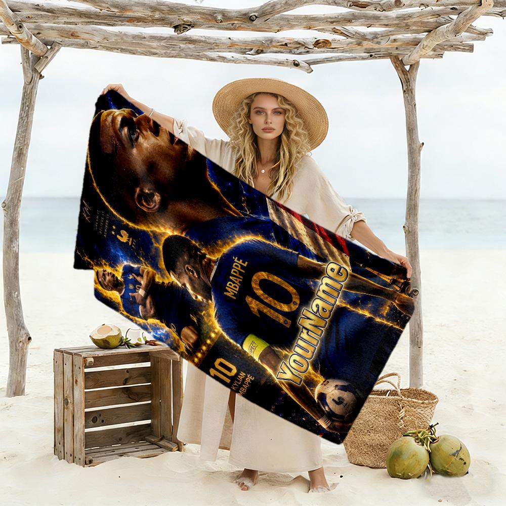 Mbappe Personalized Text Beach Towel Super Soft Microfiber Quickdry Fabric