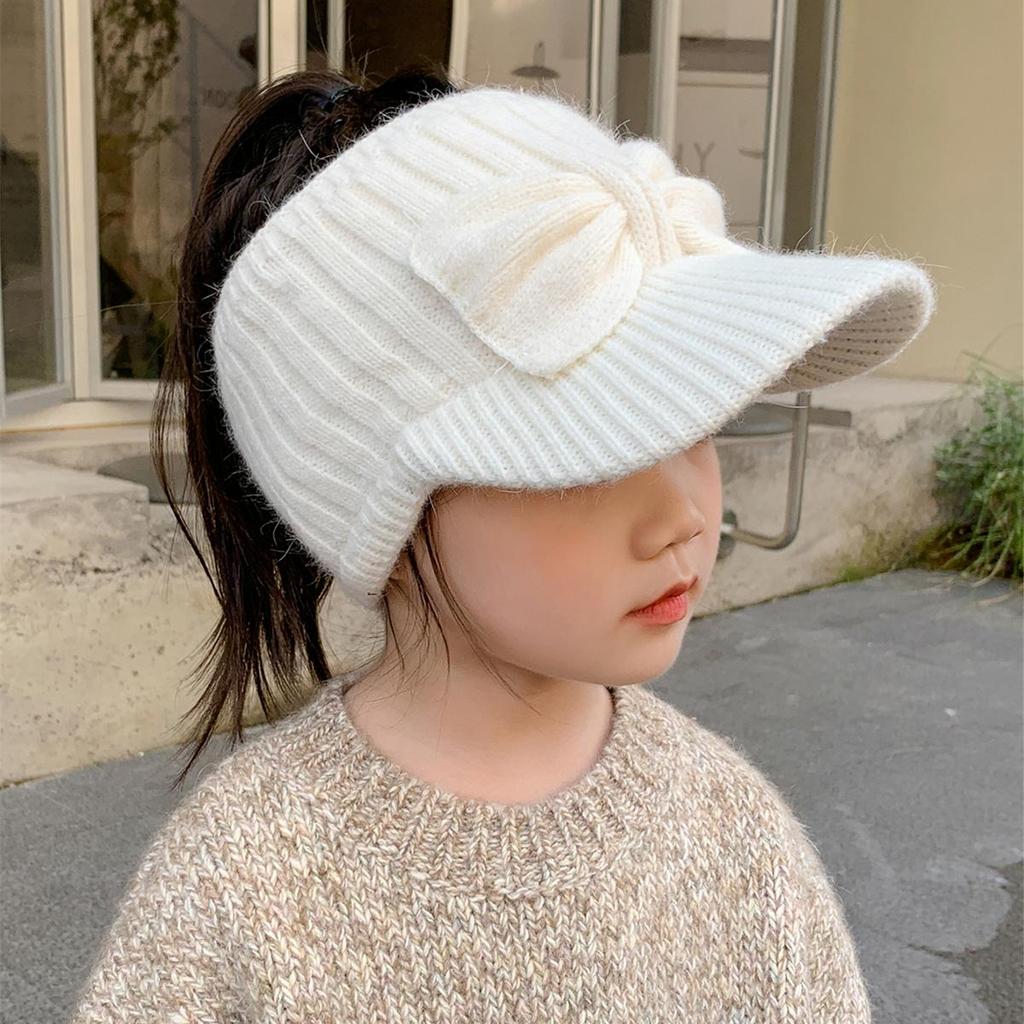 3-10 лет Детская вязаная шапка бейсболка для девочки милый бант хвост коса осень и зима теплый детский пустой верх свитер