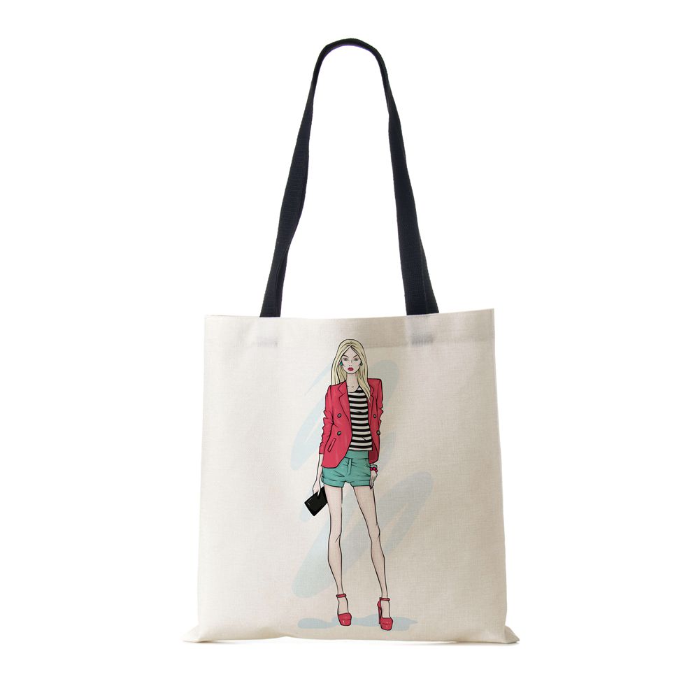 Сумка-тоут через плечо Gril Женская 2022 Многоразовая с принтом Харадзюку Повседневная Холщовая Сумка-шоппер Складная Дорожная Школьная Сумка для Книг Пляжная сумка CLE