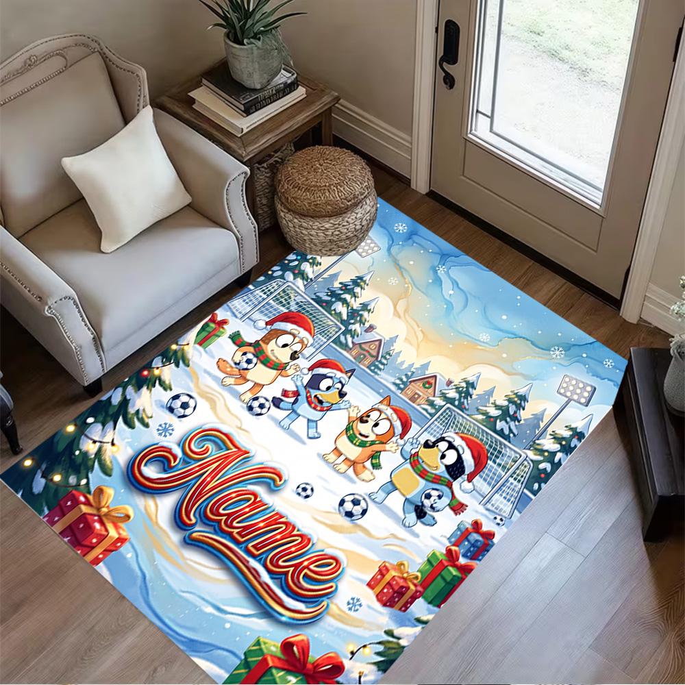 Soccer Fun Blue Brown Customize Your Name Floor Mat Design for Foyer Decorate room Game Room Living Rooms Anti-slip Rug Anime Office Decor