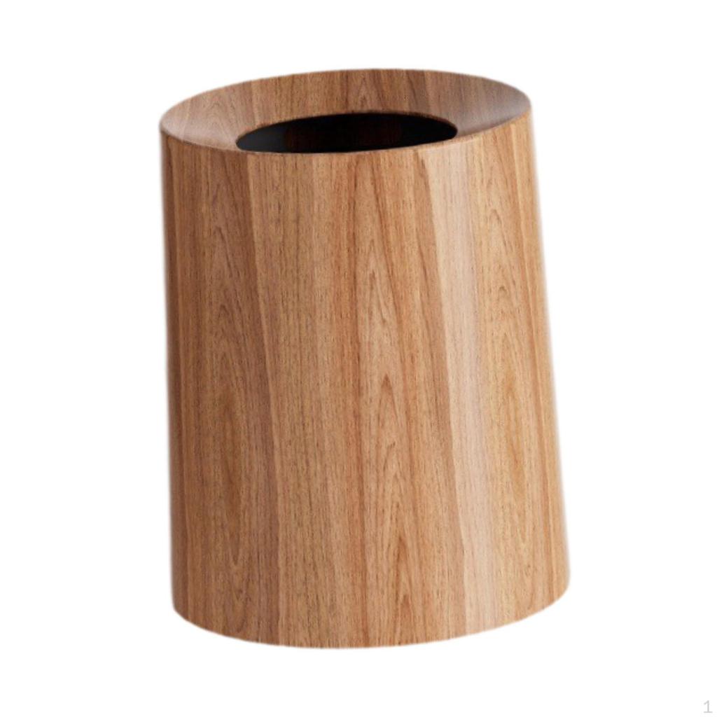 Imitation Wood Grain Trash Can Open Top Garbage Bucket Elegant Waste Basket Round Wastebasket