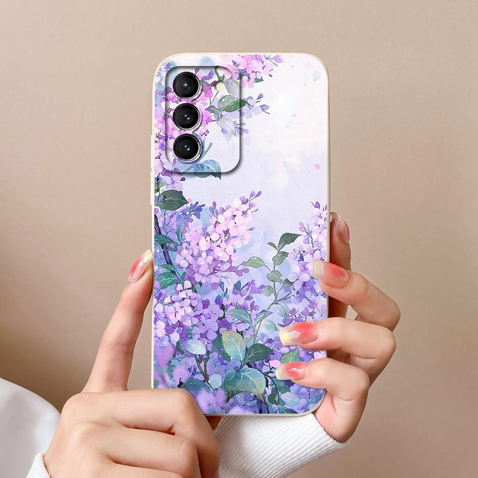 Phone Case For Samsung S21 S20 FE M13 M14 M32 Note 20 M53 Back Cover Pretty Flower Coloured Drawing Shockproof Soft Silicone Housing Capas For Samsung