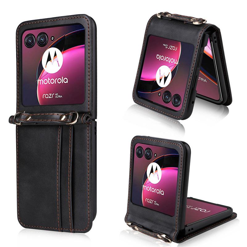 Применимо к чехлу для мобильного телефона Motorola Razr 50/40 Ultra Цельный чехол-кошелек с ремешком Однотонный кожаный чехол