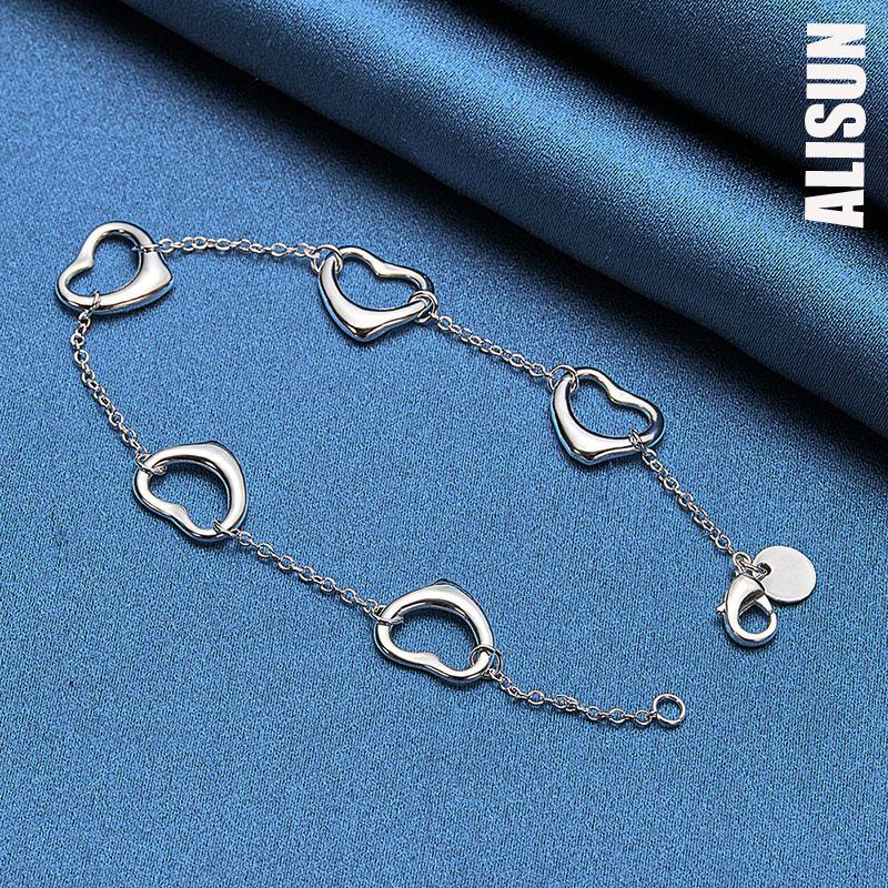 925 Sterling Silver Five Heart Bracelet Fashionable Wedding Jewelry