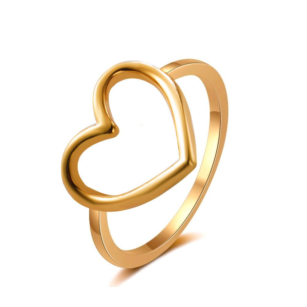 European and American style fashion simple plain hollow love ring Korean version niche design heart-shaped women's index finger ring