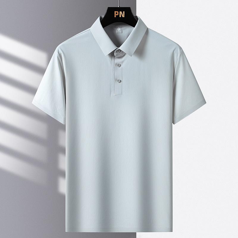 Летняя бесшовная мужская нейлоновая футболка из ледяного шелка с короткими рукавами и тонким откидным воротником, мужская рубашка-поло из ледяного шелка