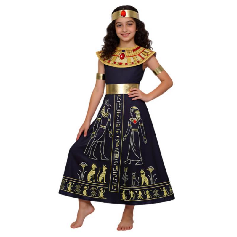 Egyptian Queen Costume For Kids With Dress Headpiece And Accessories For Halloween And Role Play