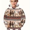 Vibrant Galloping Horses & Geometric Pattern Print Long Sleeve Hoodie - Sweatshirts Winter Wear Relaxed Fit Soft Fabric