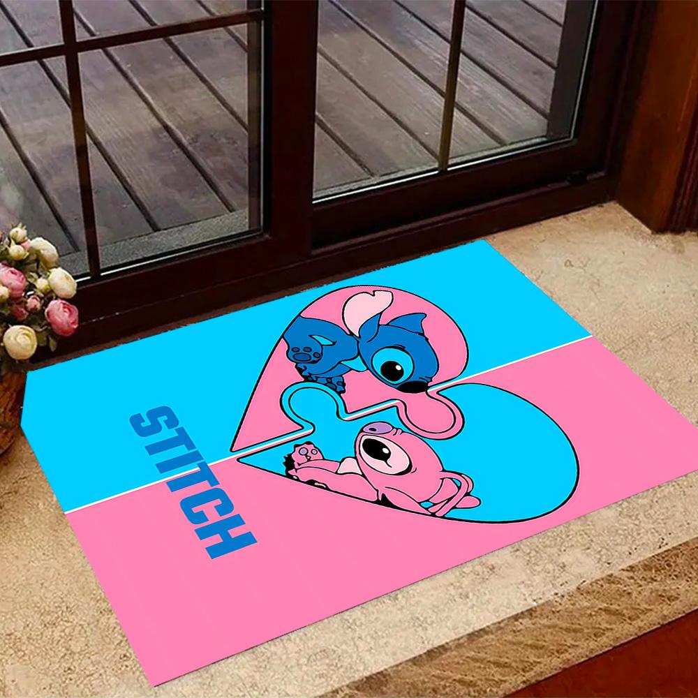 Stitch And Angel In Space Disney Cartoon Theme Anti-Slip Rug - Polyester, Home Decor, Suitable for Bedrooms, Living Rooms, Doorways, and Studios